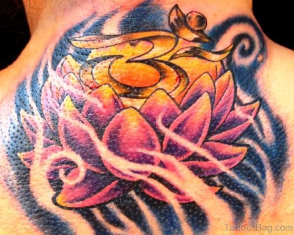 Pink Lotus Neck Tattoo