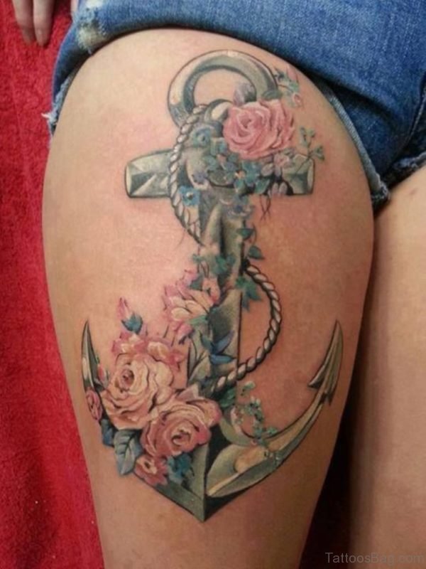 Pink Rose And Anchor Tattoo 