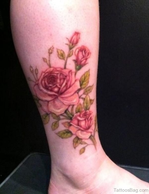 Pink Rose Ankle Tattoo
