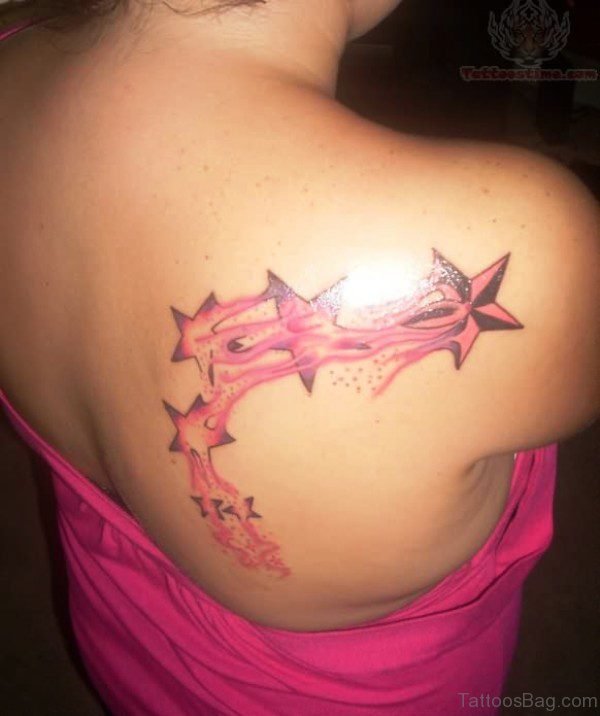 Pink Star Shoulder Tattoo