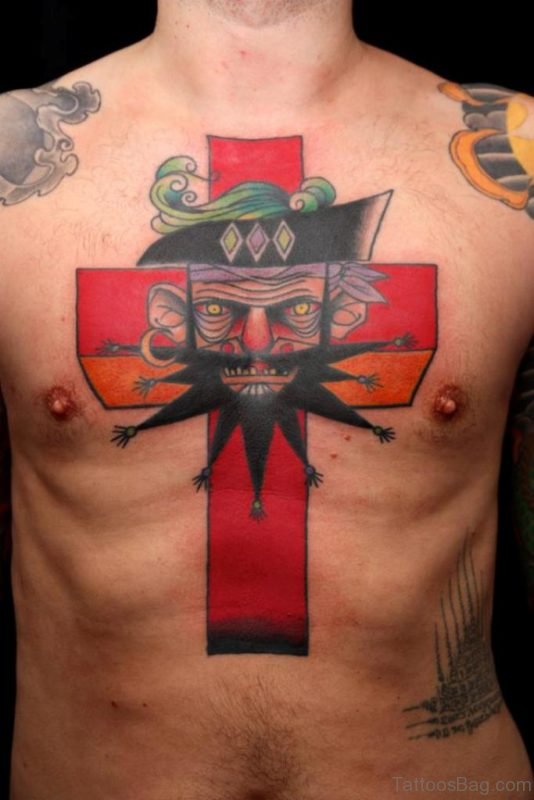 Pirate Cross Tattoo On Chest For Men