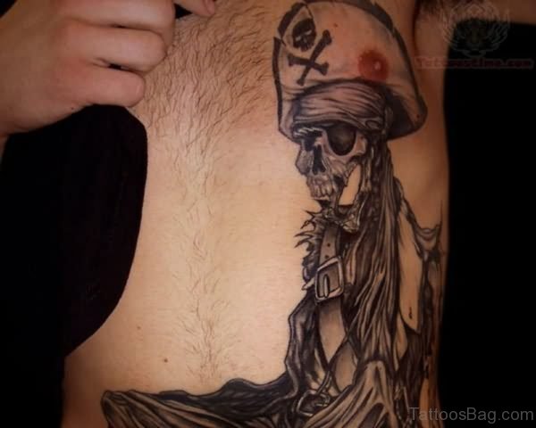 Pirate Girl Skull Side Rib Tattoo