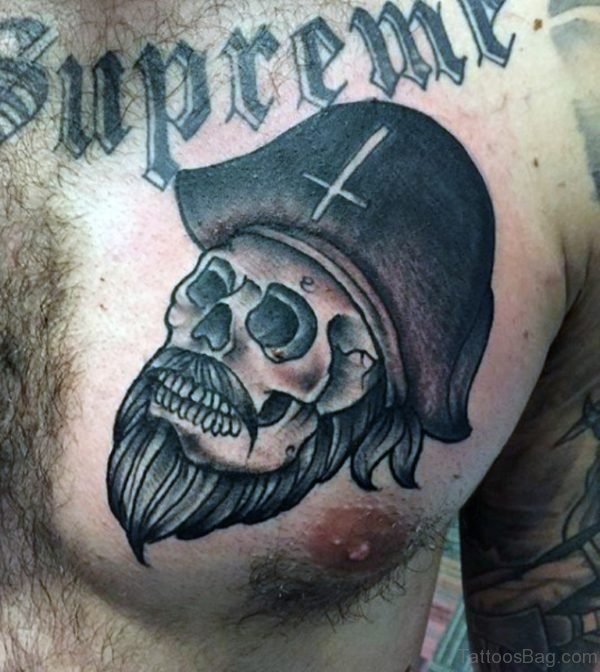 Pirate Skull Tattoo On Chest