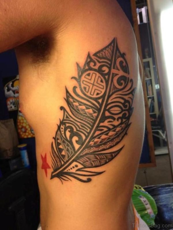 Polynesian Feather Side Tattoo