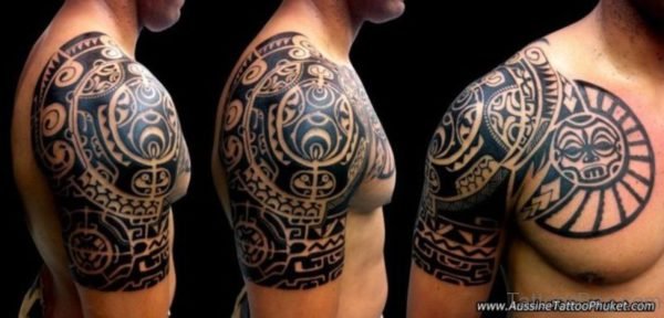 Polynesian Samoan Shoulder And Chest Tattoo Design