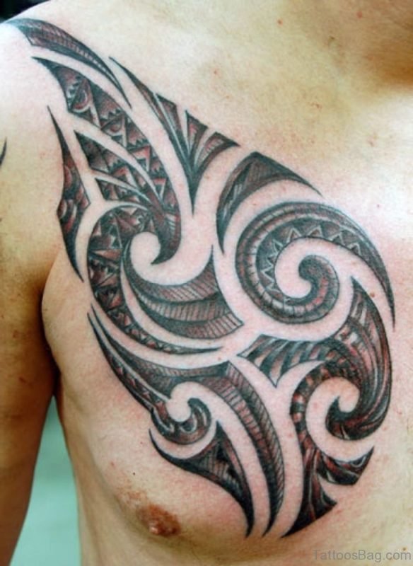 Polynesian Tribal Tattoo Design On Chest