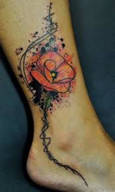 Poppy Flower Tattoo on Leg