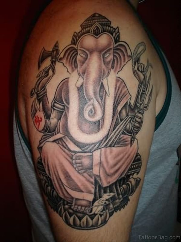 Praying Ganesha Tattoo On Right Shoulder