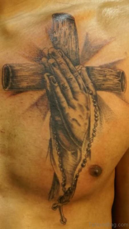 Praying Hands And Cross Tattoo