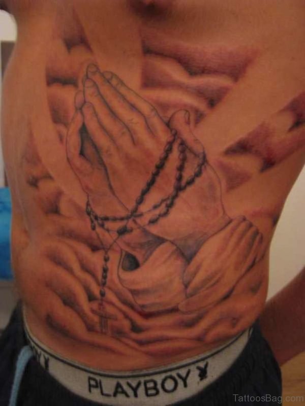 Praying Hands Tattoo Design On Rib