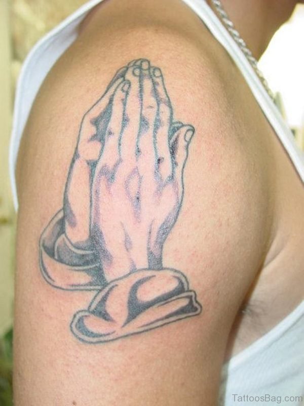Praying Hands Tattoo Design On Shoulder