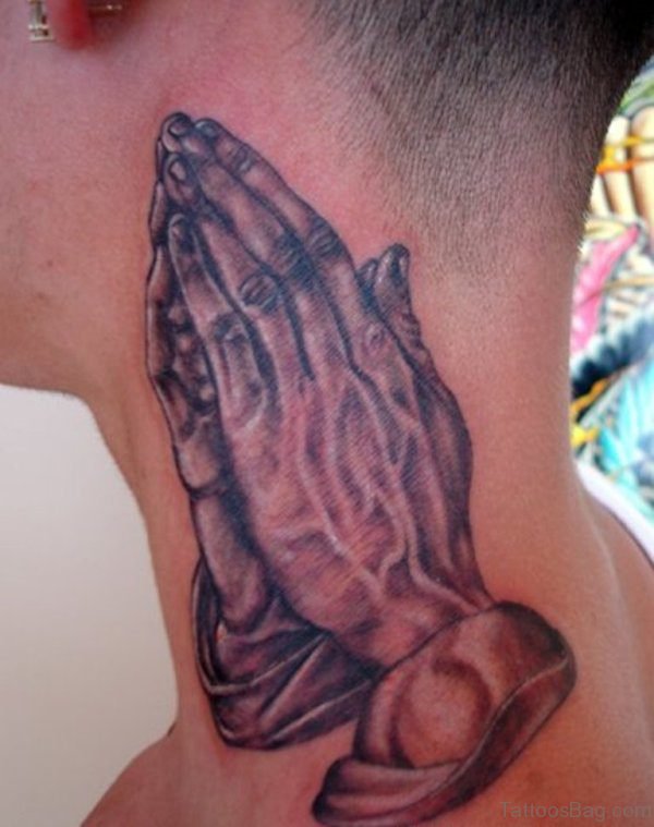 Praying Hands Tattoo On Neck 1