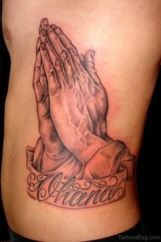 Praying Hands Tattoo On Rib