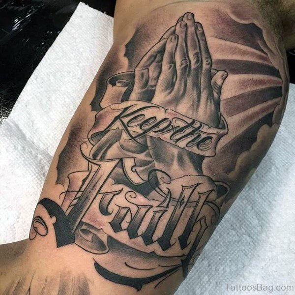Praying Hands With Clouds Tattoo