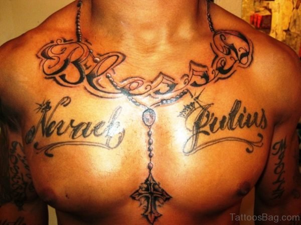 Preety Rosary Tattoo On Neck To Chest