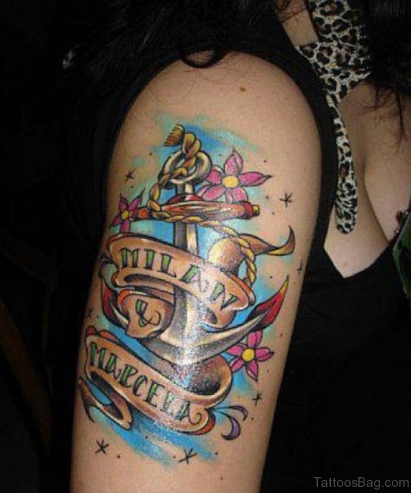 Pretty Anchor Tattoo On Shoulder