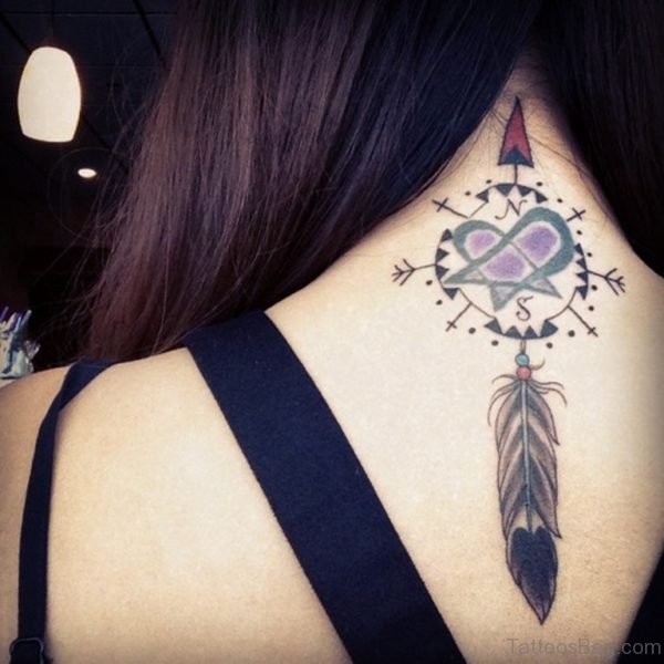 Pretty Dreamcatcher Compass Tattoo On Back