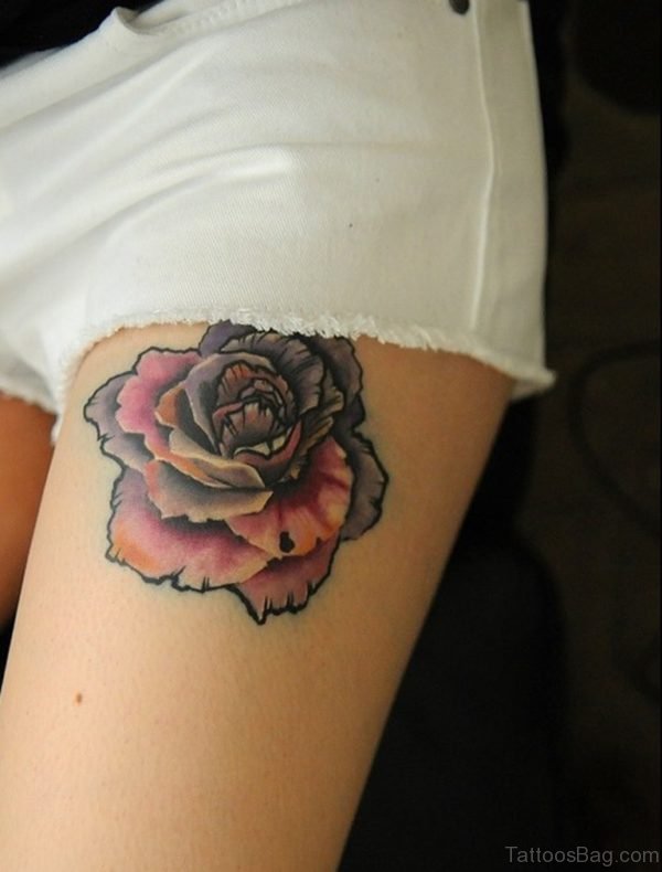 Pretty Flower Tattoo On Thigh For College Girls