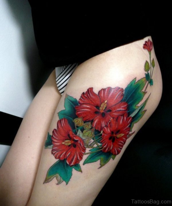 Pretty Flowers Tattoo On Thigh