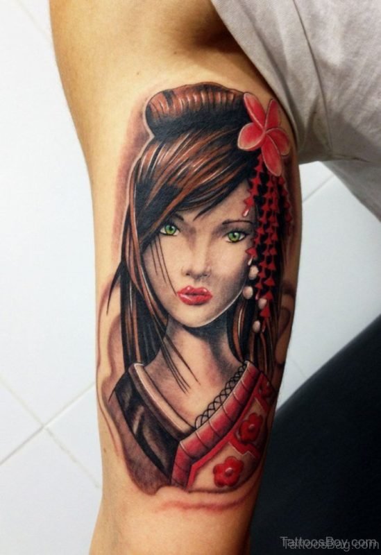 Pretty Geisha Tattoo On Shoulder