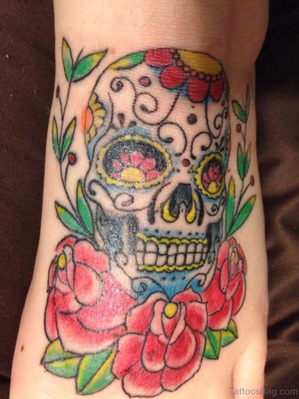 Pretty Rose And Skull Tattoo