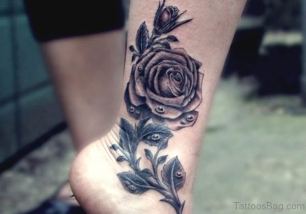 Pretty Rose Tattoo On Ankle
