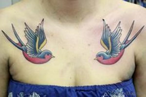 Pretty Swallow Tattoo On Chest
