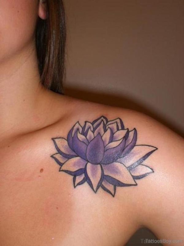 Purple Lotus Tattoo On Chest 