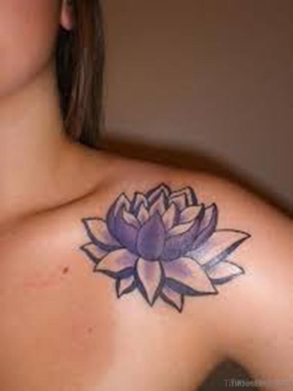 Purple Lotus Tattoo On Chest