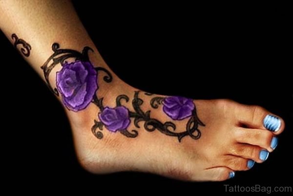Purple Rose Tattoo On Ankle