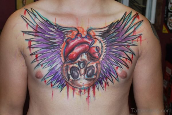 Purple Wings And Heart Tattoo