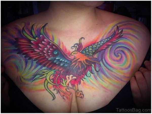 Rainbow Phoenix Tattoo On Chest
