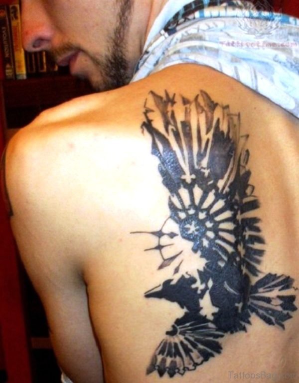 Raven Bird Tattoo On Back Shoulder