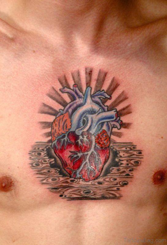 Real Heart Tattoo On Chest For Men