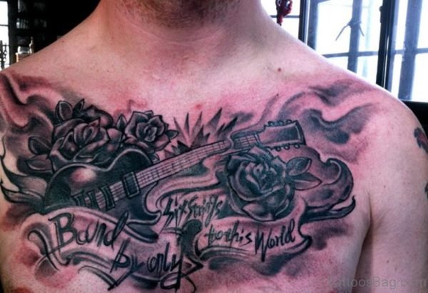Realistic Guitar And Rose Tattoo