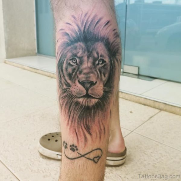Realistic Leg Lion Tattoo Design