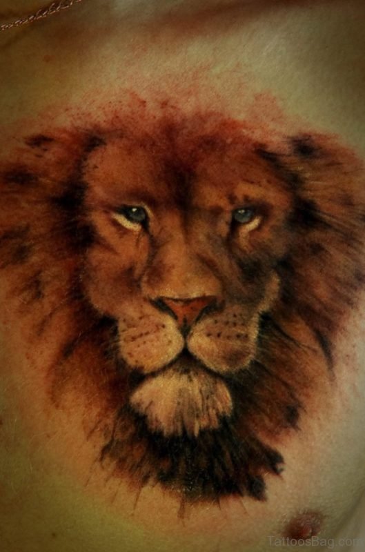 Realistic Lion Tattoo On Chest