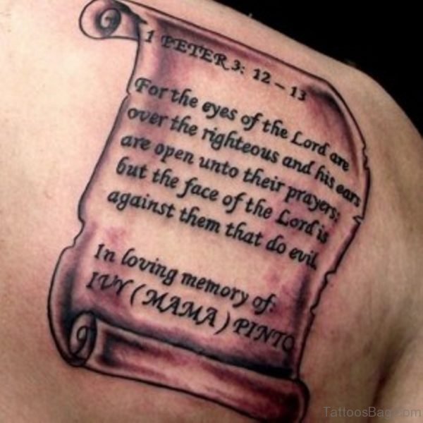 Realistic Quote Shoulder Tattoo