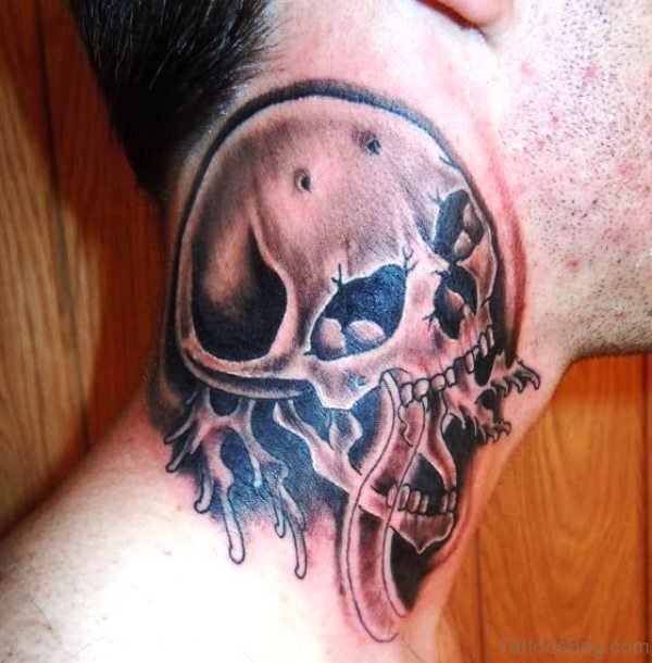 Realistic Skull Tattoo Design On Neck