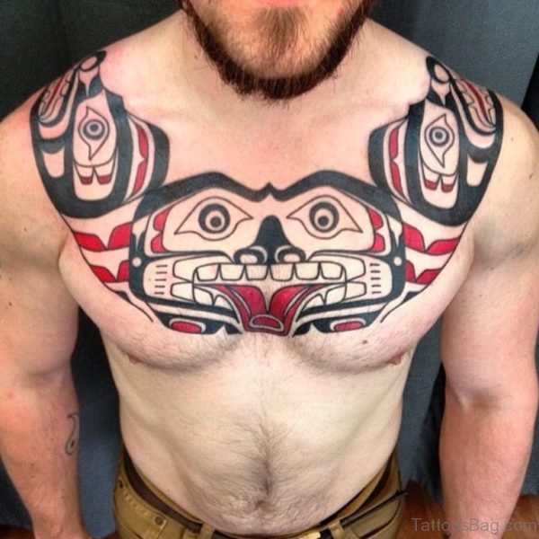 Red And Black Ink Tribal Tattoo