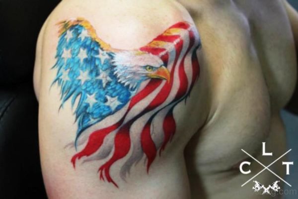 Red And Blue American Shoudler Tattoo 