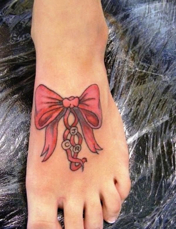 Red Bow Tattoo On Foot