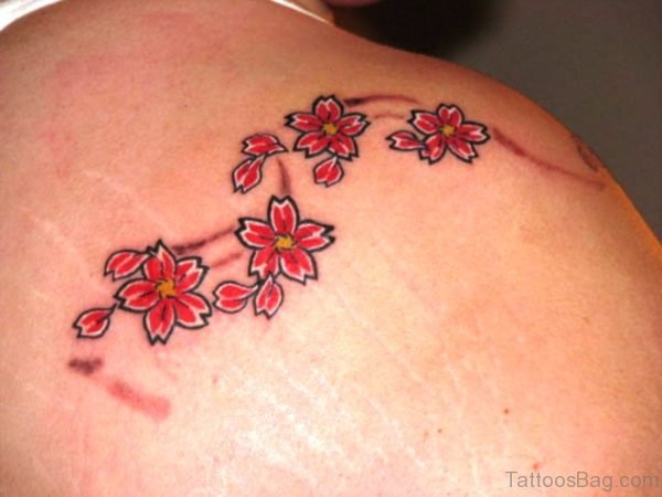 Red Cherry Blossom Tree Tattoo Design
