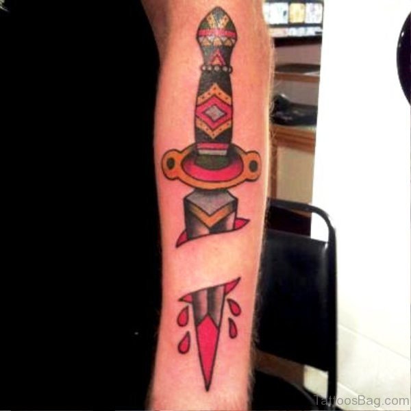Red Dagger Tattoo On Arm