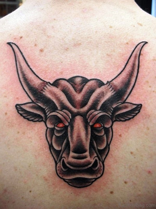 Red Eyed Bull Faced Tattoo On Back