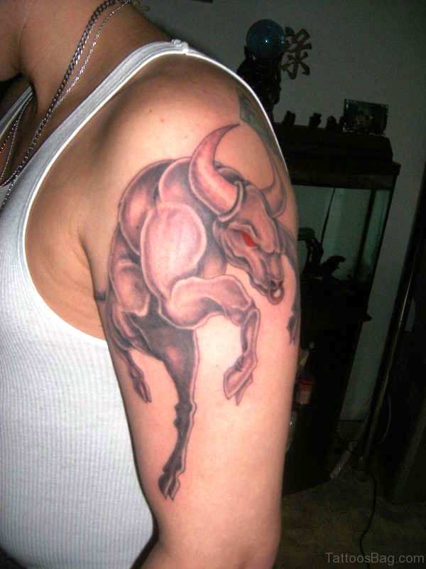Red Eyed Bull Tattoo On Shoulder
