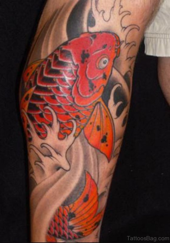 Red Fish Tattoo On Leg
