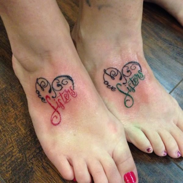 Red Green Sister Tattoo On Foot