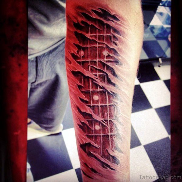 Red Guitar Tattoo On Forearm