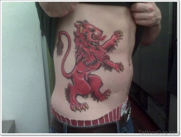 Red Lion Tattoo On Rib